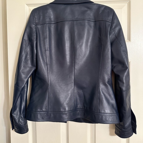 Ellen Tracy Navy Blue Leather Jacket - Picture 2 of 7